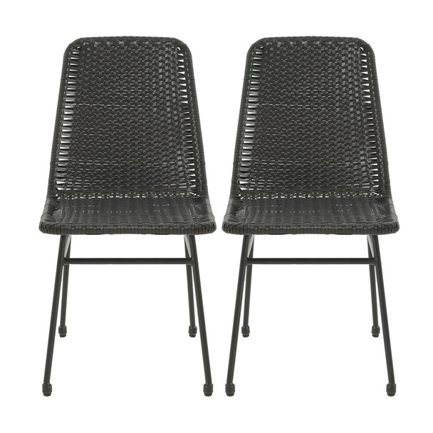 Outdoor Dining Chairs (Set of 2), Rattan Backrest And Cushions, Iron Frame - Dark Brown