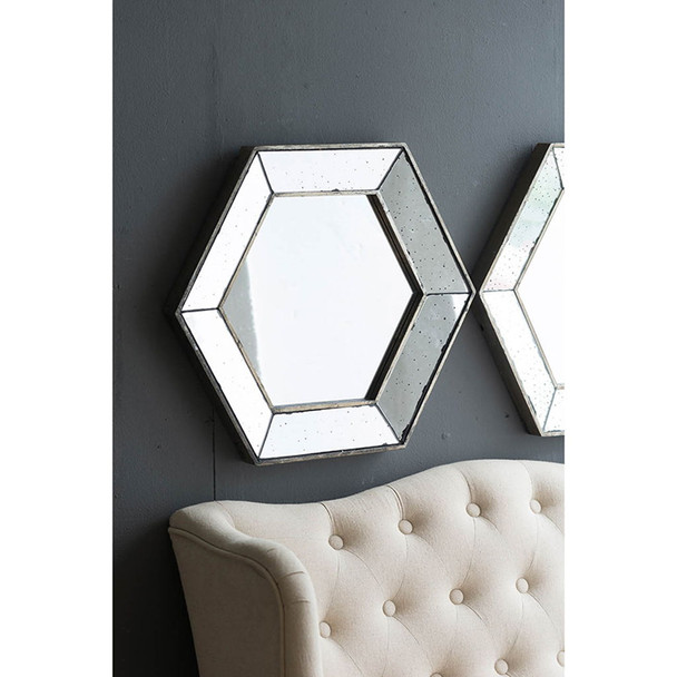 Hexagon Wall Mirror With Contemporary Glass Design, Home Decor Accent Mirror For Living Room, Entryway, Bedroom