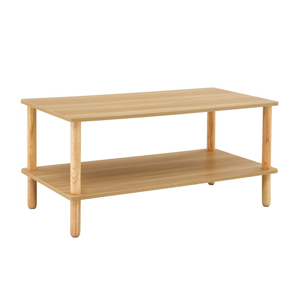 Modern 2 Tier, Rectangular Center Coffee Table With Open Storage Shelf, Rounded Legs