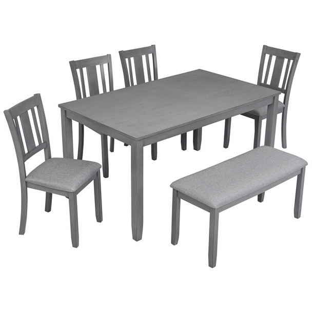 6 Pieces Kitchen Dining Set, Rectangular Wooden Dining Table With 4 Upholstered Chairs And A Bench