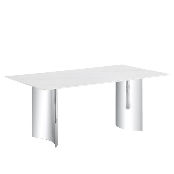 Modern Minimalist Dining Table With Marble Glass Top