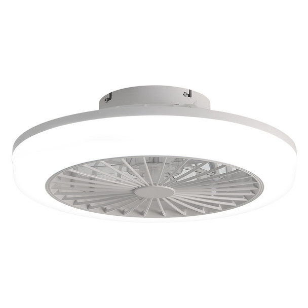 Enclosed Ceiling Fan With Light And Remote, Flush Mount Bladeless Low Profile - White