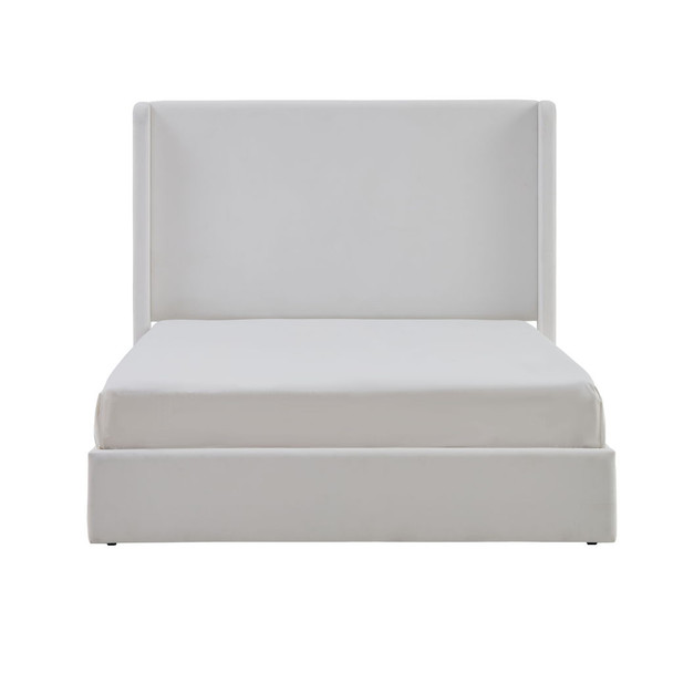 Carmen - King Size Upholstered Wingback Bed - White