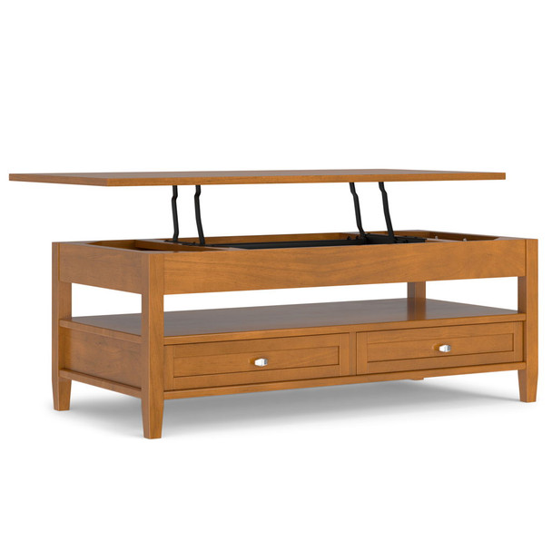 Warm Shaker - Lift Top Coffee Table With Hidden Storage And Lift Top Functionality - Brown