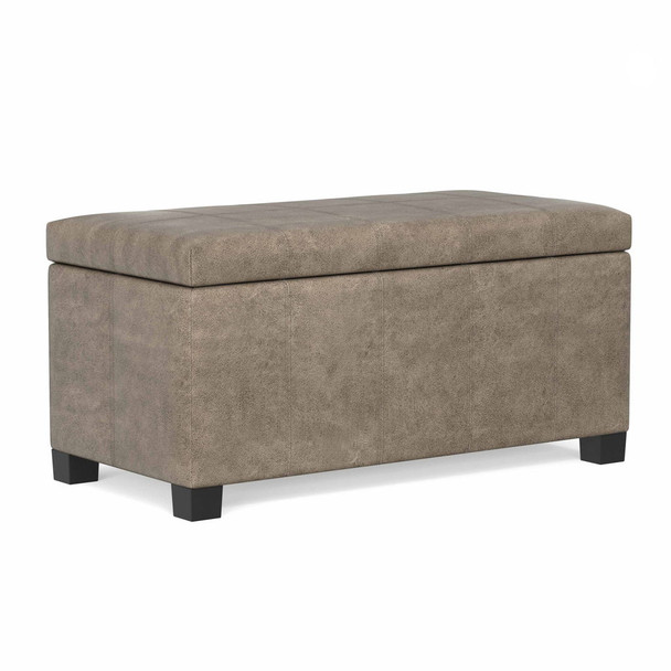 Dover - Storage Ottoman In Smoky Leather With Lift Up Storage - Brown