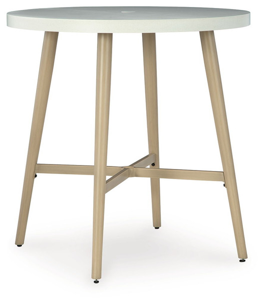 Seton Creek - Round Bar Table With Umbrella Option - Beige