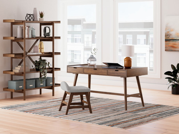 Lyncott - 3 Pc. - Home Office Desk, Chair, Bookcase - Brown
