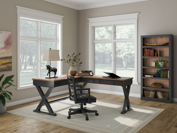 Wildenauer - 4 Pc. - Home Office Desk And Return, Swivel Desk Chair, Bookcase - Brown / Black