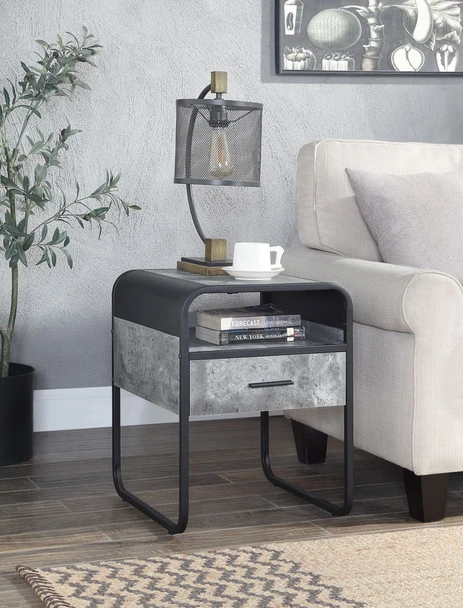 Raziela - End Table With Drawer - Black / Gray