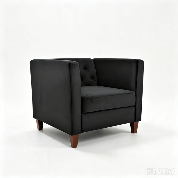 Button Tufted Accent Square Arm Upholstered Chair - Black