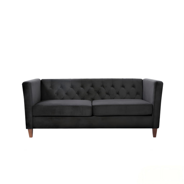 Button Tufted Loveseat, 2 Seater With Square Arm Couch For Living Room - Black