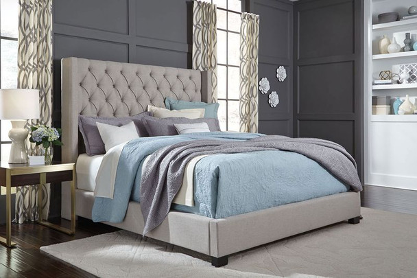 Luxury Linen Upholstered Platform Bed-Gray