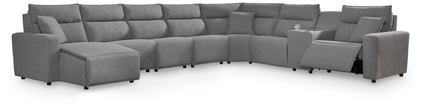 Modmax II - 8-Piece Power Reclining Sectional With LAF Press Back Power Chaise And Console - Salt And Pepper