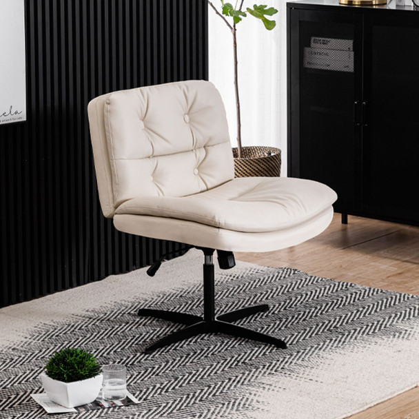 Large Size Armless Home Office Desk Chair Vanity Chair No Wheels - Beige