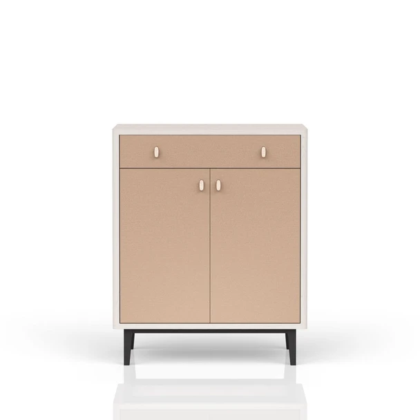 Bar Cabinet With Large Storage - White / Pecan