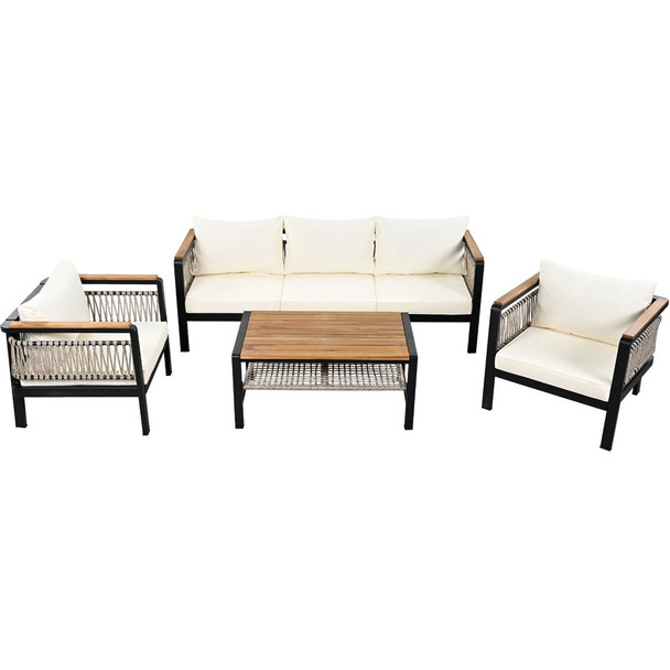 4 Pieces Outdoor Sectional Sofa Set 5 Person Patio Seating Group Outdoor Conversation Set With Cushions And A Coffee Table For Patios
