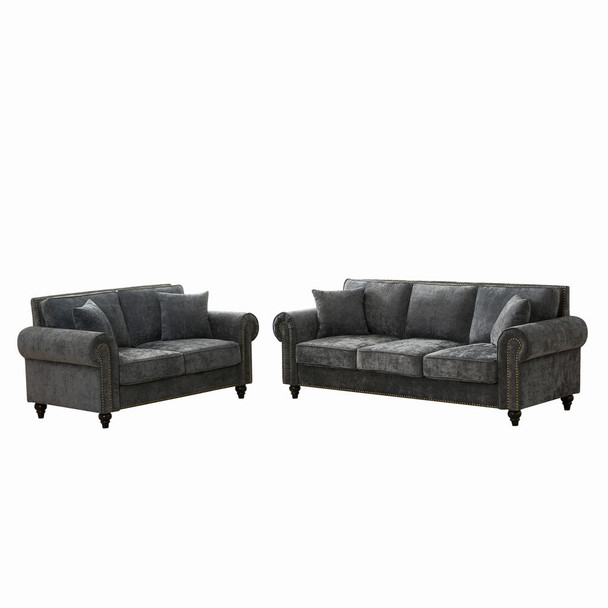 Modern 3 And 2 Seater Sofa With Rolled Arms, Tufted Upholstered Couch