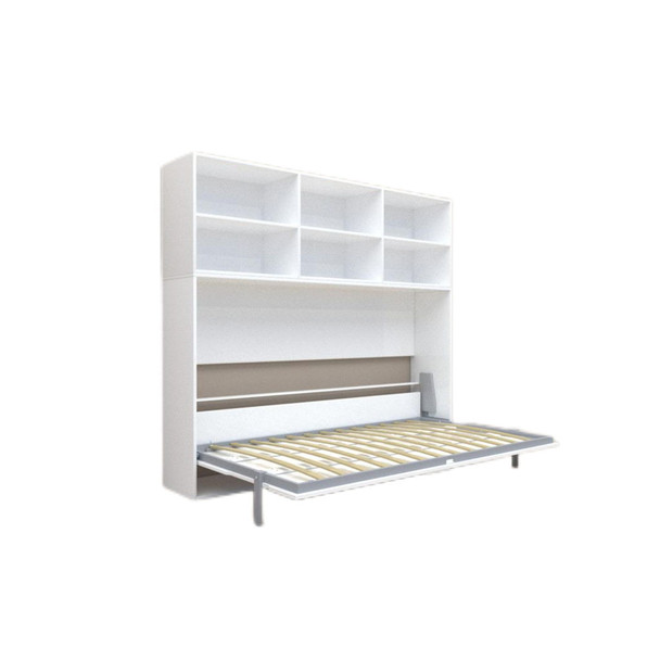 Mordern Design Twin Size Horizontal Murphy Bed With Shelf Storage For Bedroom Or Guestroom Wall Bed Space Saving Hidden Bed With New Style Gas Struts - White