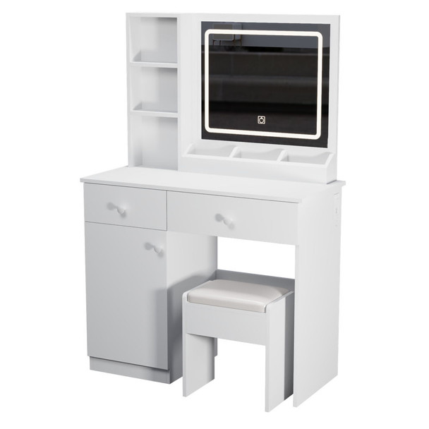 Fashion Vanity Desk With Mirror And Adjustable Lights, Makeup Table Set With 2 Drawers - White
