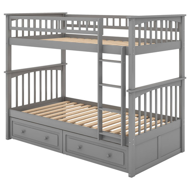 Mystrene - Twin Over Twin Bunk Bed With Drawers, Convertible Beds