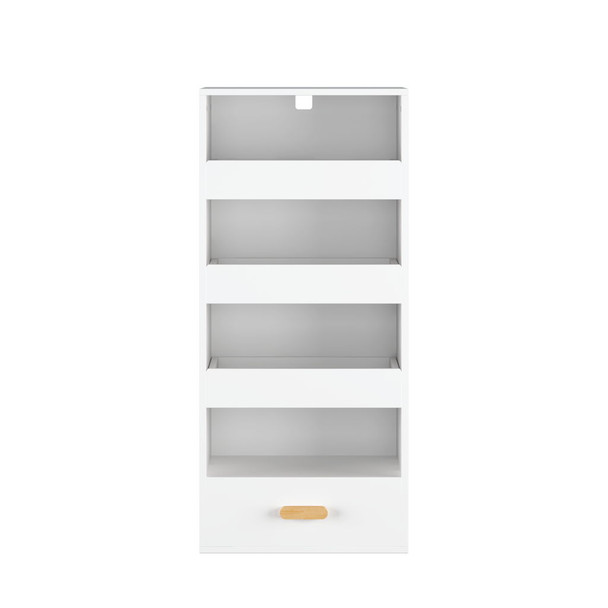 4 Tier Freestanding Bookshelf With 3 Sliding Drawers And 1 Bottom Drawer - White