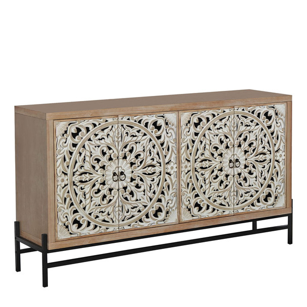 Carved 4 Door Cabinet, Storage Sideboard For Living Room - Multi