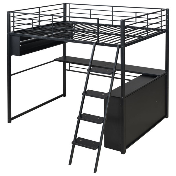 Loft Bed With LED Desk And 4 Storage Shelves