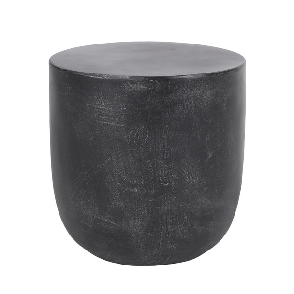Outdoor Lightweight Concrete End Table With Natural Texture - Matte Black