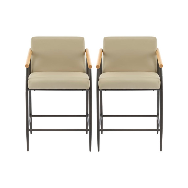 Counter Stool Set With Espresso Metal Frame - Khaki