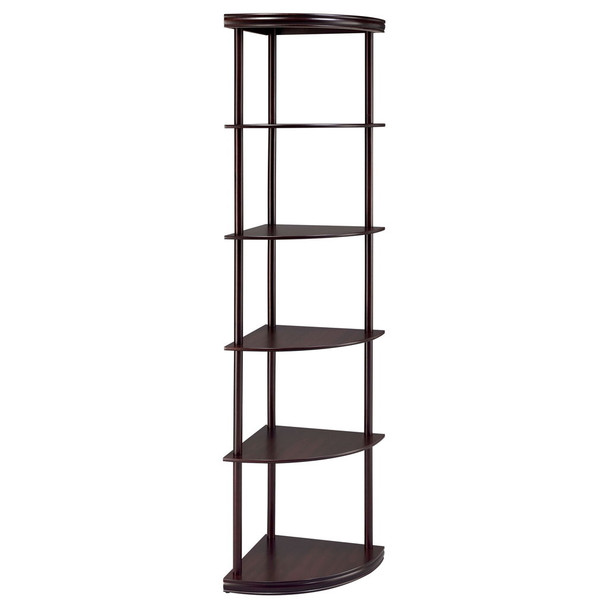 Corner Bookcase With 5 Shelves, Compact Design For Living Room - Cappuccino