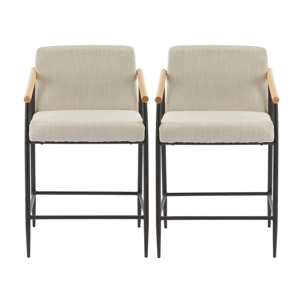Mid Century Modern Counter Stool Set With Iron Frame