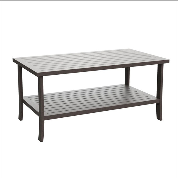 Rectangular Outdoor Coffee Table, 2 Tier All Weather Patio Table - Brown