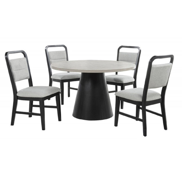 Dining Set With Round Table And 4 Upholstered Chairs - Black / Gray