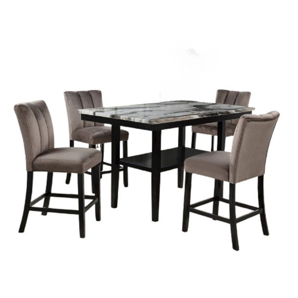5 Piece Counter Dining Set With Table, Chairs - Black / Brown