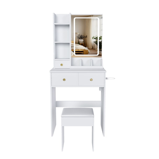 Modern Small Vanity Desk With 3 LED Lighting Modes, 3 Drawers