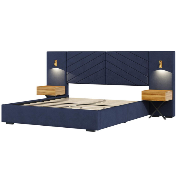 Upholstered Bed Frame With Vertical Channel Tufted Wingback Headboard