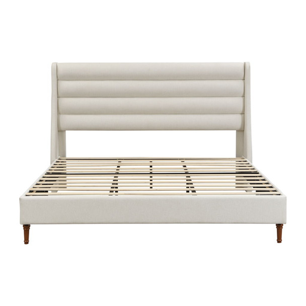 Modern Upholstered Platform Bed With Wave Shaped Headboard