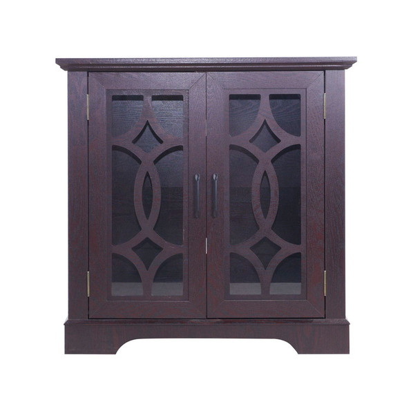 Modern Sideboard With Tempered Glass Doors - Ox Blood Red