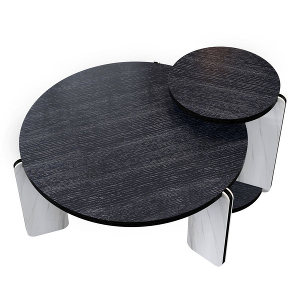 Round Coffee & End Table Set - Black