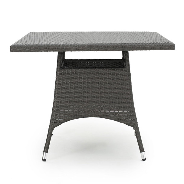 Outdoor Rattan Square Dining Table With 4 Legs - Gray
