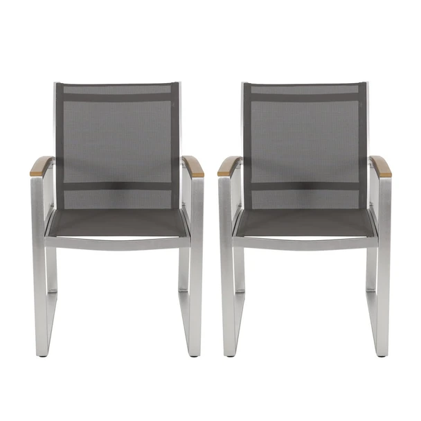 Poetic - Outdoor Dining Chair With Faux Wood Arms And Aluminum Frame (Set of 2) - Gray