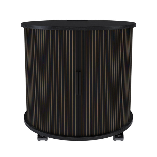 Cylinder Nightstand With Charging Station & Sliding Door
