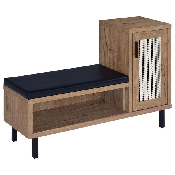 Stagg - 1 Door Entryway Shoe Storage Bench With Cushion, 4 Tier Hidden Storage - Natural