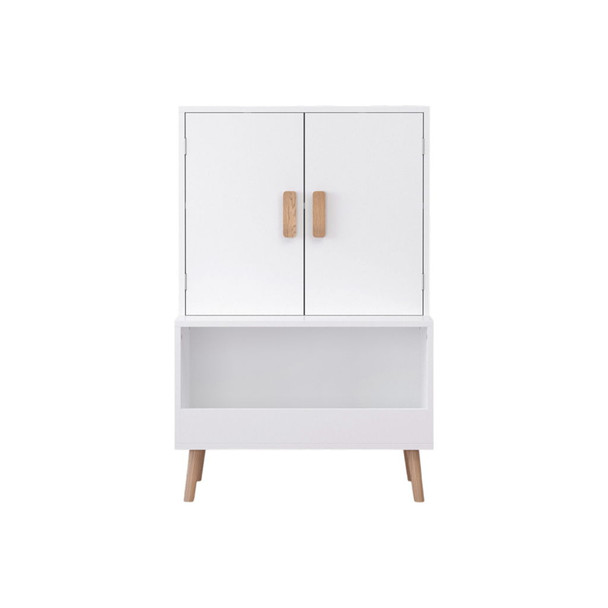 Toy Storage Cabinet With Doors And Open Shelf, Toddler Bookshelf For Playroom - White