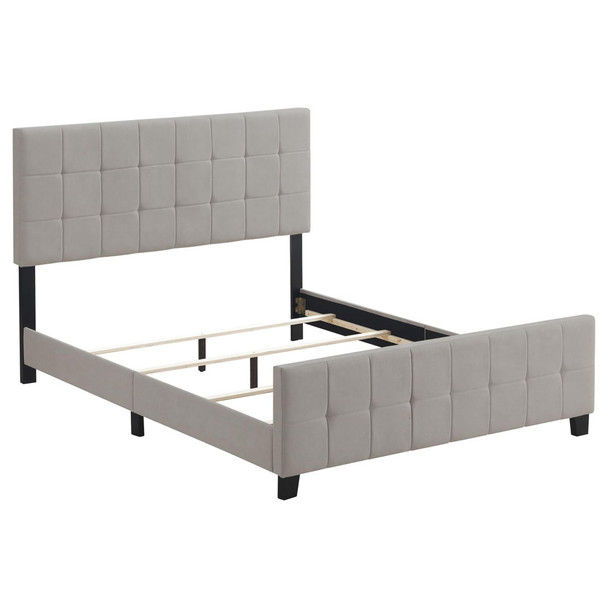 Queen Panel Bed Tufted Upholstered With Tapered Legs - Beige