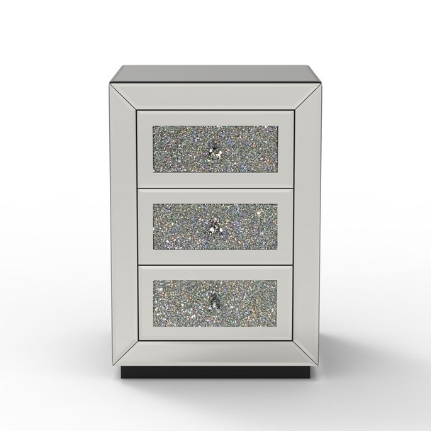 3 Drawer Nightstand With Glass Accents, Bedside Table For Bedroom - Silver