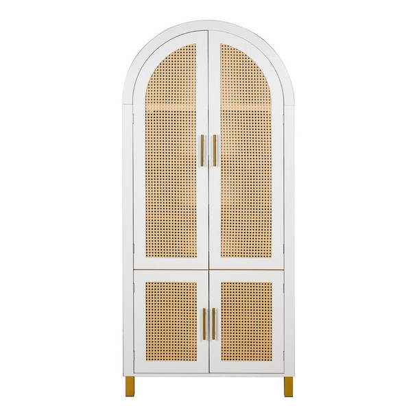 Tall Arched Cabinet With Rattan Doors & Adjustable Shelves