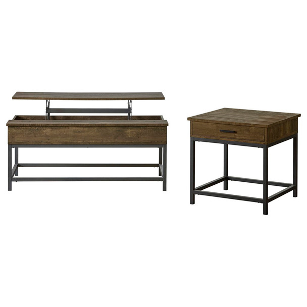 Walton - 2 Piece Coffee And End Table Set With Lift Top Design - Brown Oak