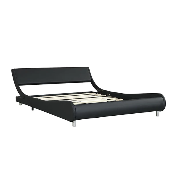 Queen Size Upholstered Platform Bed Frame With LED Lighting, Curve Design, Slat Support, No Box Spring Needed - Black