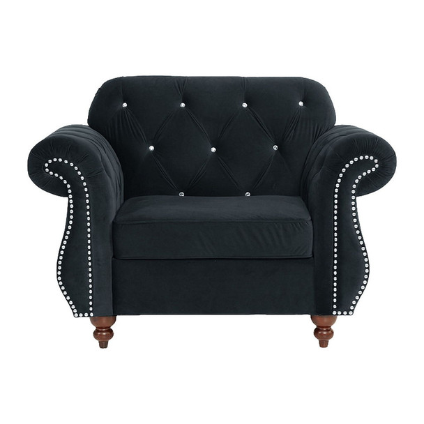 Tufted Chair With Nailhead Trim For Living Room - Black